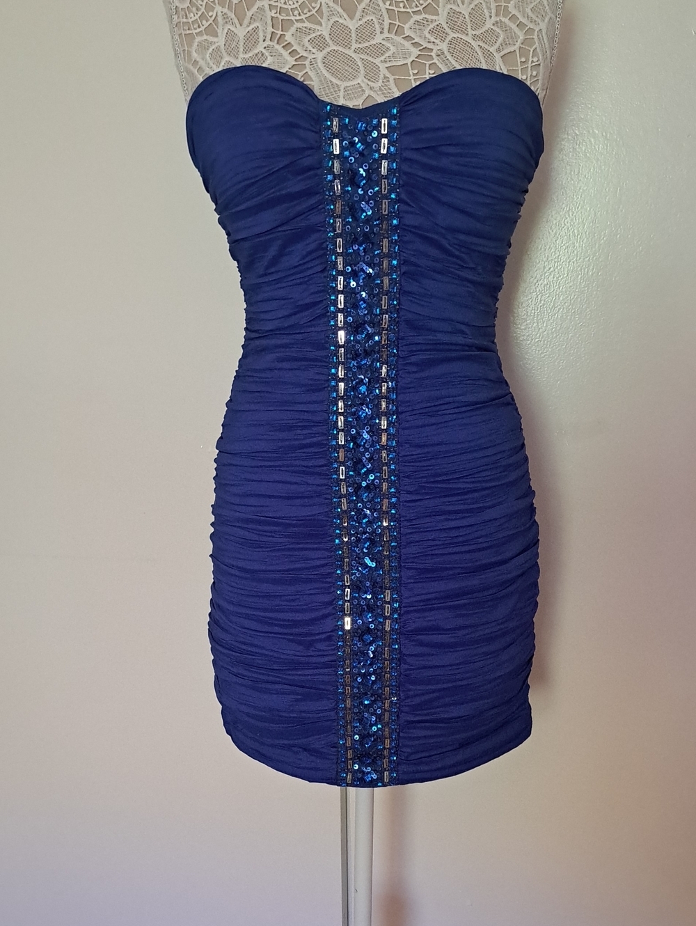 ARDEN B. EXCLUSIVE Strapless Royal Blue Ruched Dress with Sequin Center